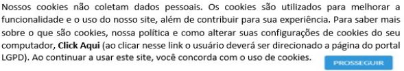 mensagem sobre os cookies
